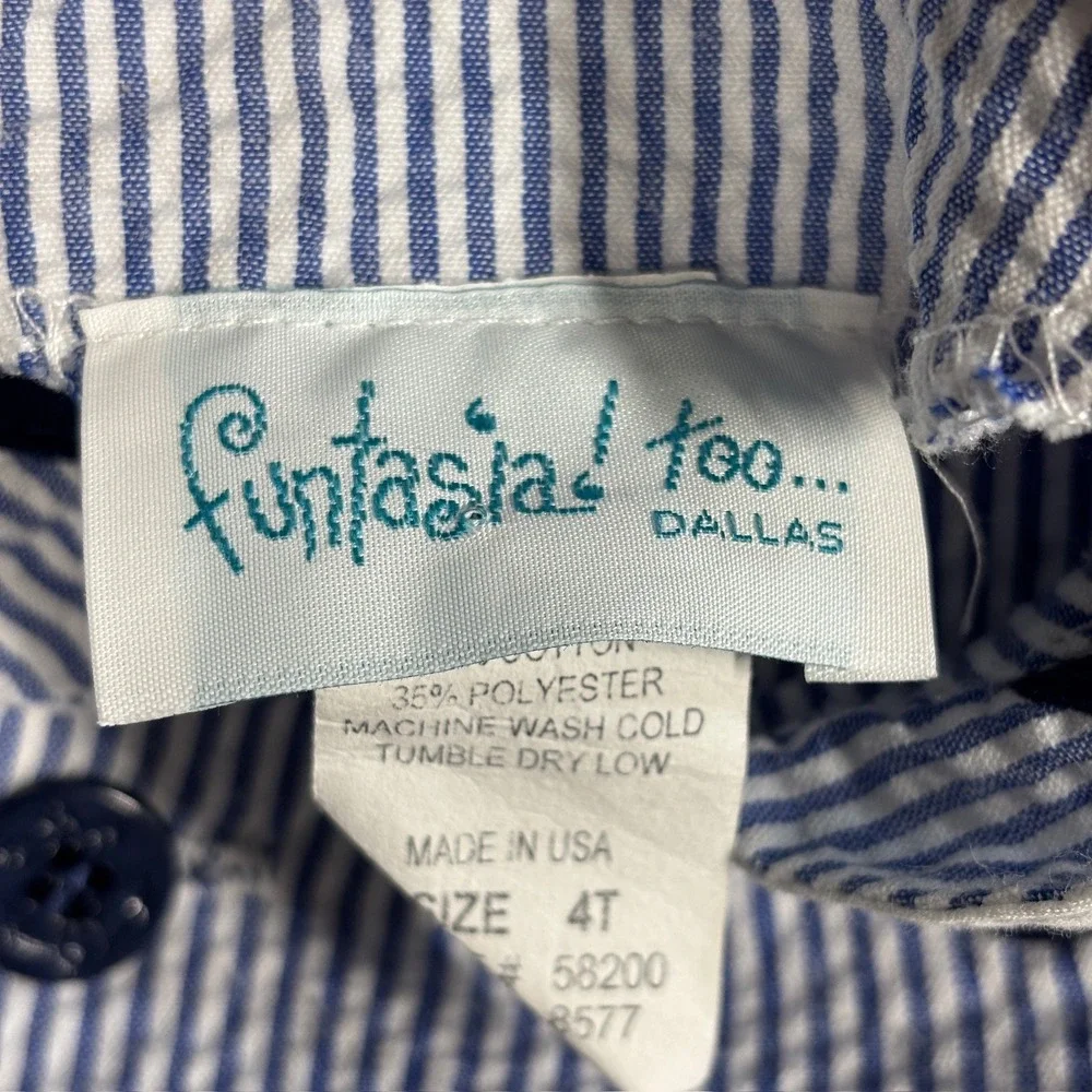 Funtasia Too Boys Sailor Seersucker Set Blue Stripe Anchor Buttons 4T 58200